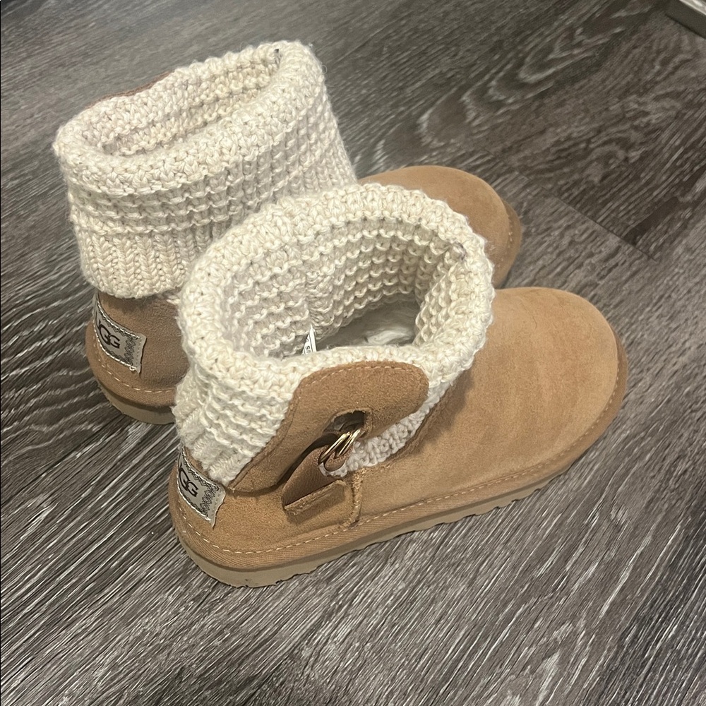 UGG Tan Suede Boots with Cream Knit Cuff